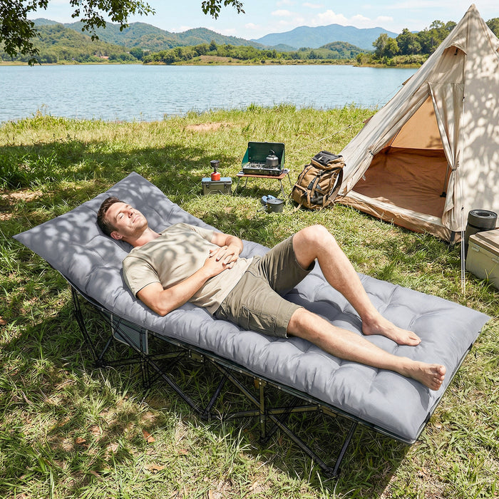 Outsunny Sleeping Mat, Foldable Camping Mattress Pad with Elastic Straps, Light Grey