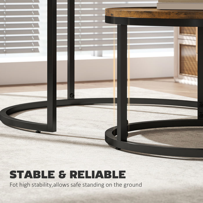 HOMCOM Set of Two Wood-Effect Stacking Tables - Rustic Brown