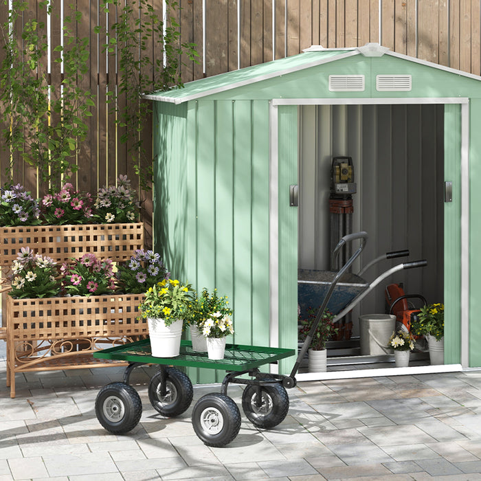 Outsunny Garden Trolley Cart, Heavy Duty Garden Cart with Metal Frame, 10" Pneumatic Wheels, Rotating Handle, 150kg Capacity, for Garden, Farm, Green