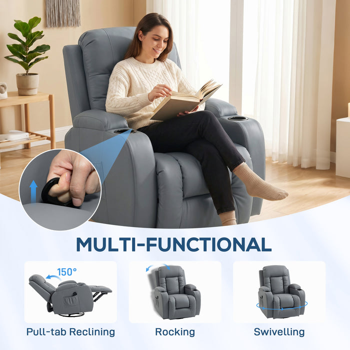 HOMCOM Massage Recliner Armchair, PU Leather Recliner Chair, Grey