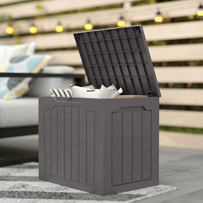 Outsunny 93L Plastic Garden Storage Box, Outdoor Storage Box with Handles, Waterproof Outdoor Storage Container, Brown