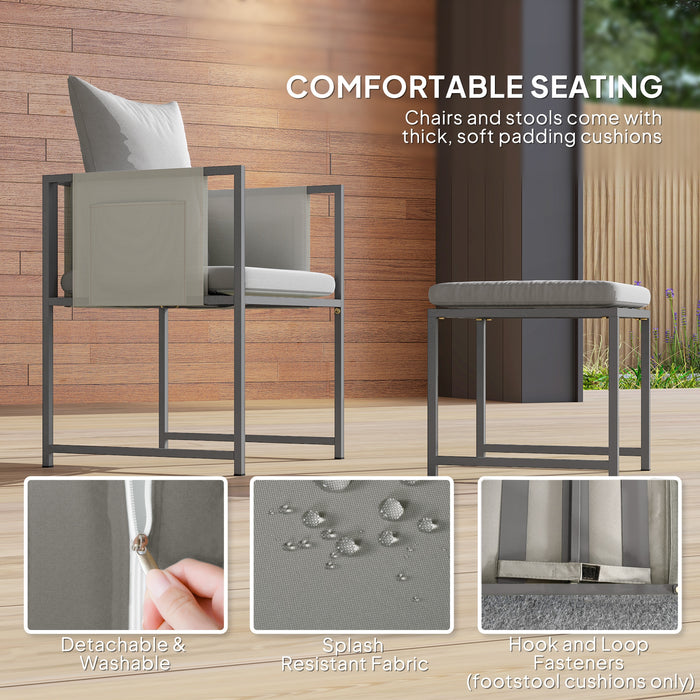 Outsunny 9 Piece Garden Dining Set, Cube Outdoor Garden Furniture Set with Cushions, 8 Seater Garden Table and Chairs with 4 Stools, Square PSPC Plastic Top Table, Side Pockets for Patio, Grey