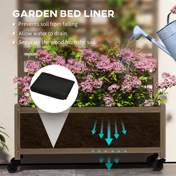 Outsunny Wooden Trellis Planter, Raised Garden Bed with Wheels and Bed Liner, to Climb and Grow Vegetables, Herbs and Flowers