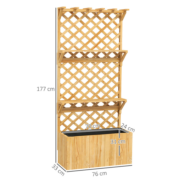 Outsunny 52L Wooden Planter, with Trellis and Shelves - Natural Finish