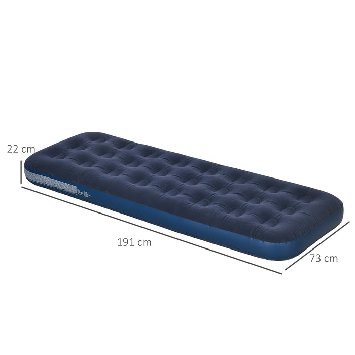 Outsunny Single Air Mattress with Hand Pump, Portable Air Bed with Flocked Surface, 191 x 73 x 22cm, Blue