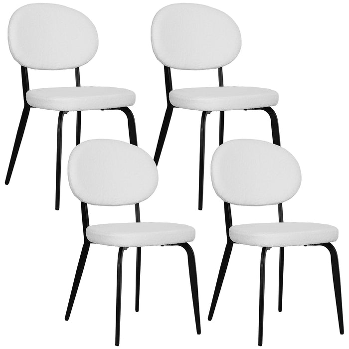 HOMCOM Boucle Dining Chairs Set of 4, Modern Upholstered Sherpa Kitchen Chairs with Backrest, Metal Legs and Padded Seat for Dining Room, Bedroom, Living Room, White