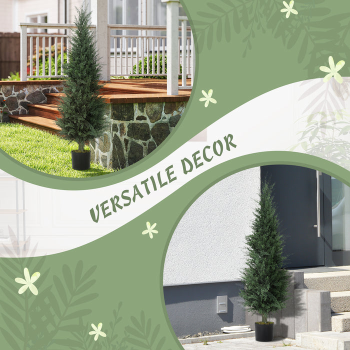 HOMCOM Set of 2 Decorative Artificial Plant, 120 cm Cypress Tree with 638 Leaves in Pot, UV-Resistant Plastic Fake Tree for Indoor Outdoor Home Office