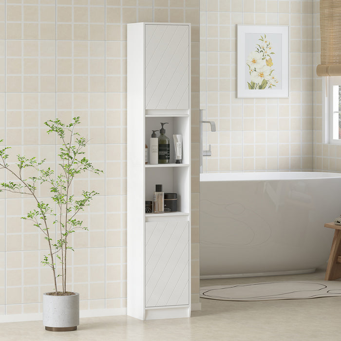 HOMCOM Narrow Bathroom Cabinet, Slim Bathroom Storage Unit with Open Compartment, Freestanding Storage Cupboard with Adjustable Shelves for Small Spaces, 30 x 24 x 170 cm, White