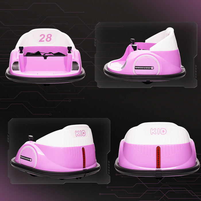AIYAPLAY 360° Rotation Kids Bumper Car, 12V Waltzer Car with Remote Control, Dual Joysticks, Music Lights - Pink | Aosom UK