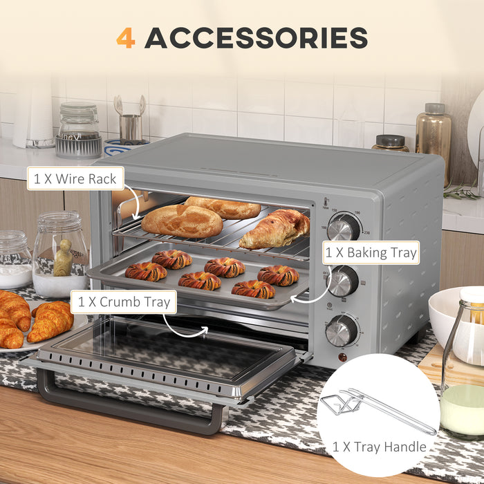 HOMCOM 21L Mini Countertop Oven, 100°C-230°C Adjustable Temp - Silver Tone