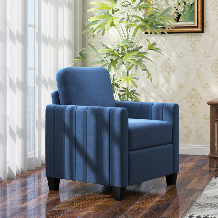 HOMCOM Armchair, Channel Tufted Modern Fabric Accent Chair, Comfy Upholstered Reading Lounge with Spring Cushion, Back Pillow, for Living Room, Bedroom, Office, Blue