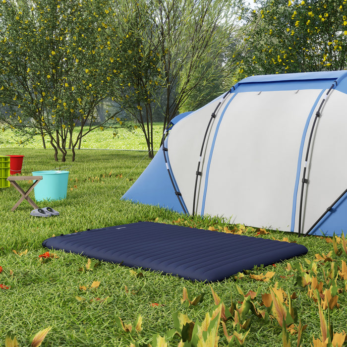 Double Size Inflatable Air Mattress - Built-in Foot Pump, Portable with Carry Bag, Blue - Ideal for Camping & Overnight Guests