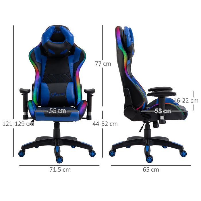 High-Back Racing Gaming Chair with RGB Lighting - Ergonomic Design with Lumbar Support and Height Adjustment - Stylish, Comfortable Recliner for Gamers and Home Office Use