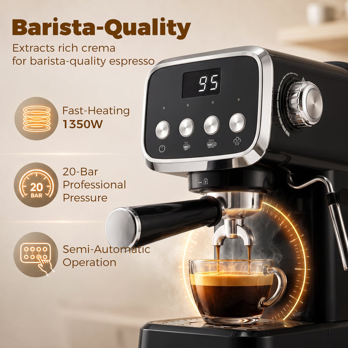HOMCOM Espresso Machine, 20-Bar Cappuccino Coffee Maker with Frother Wand, 1.2 L Water Tank, Black