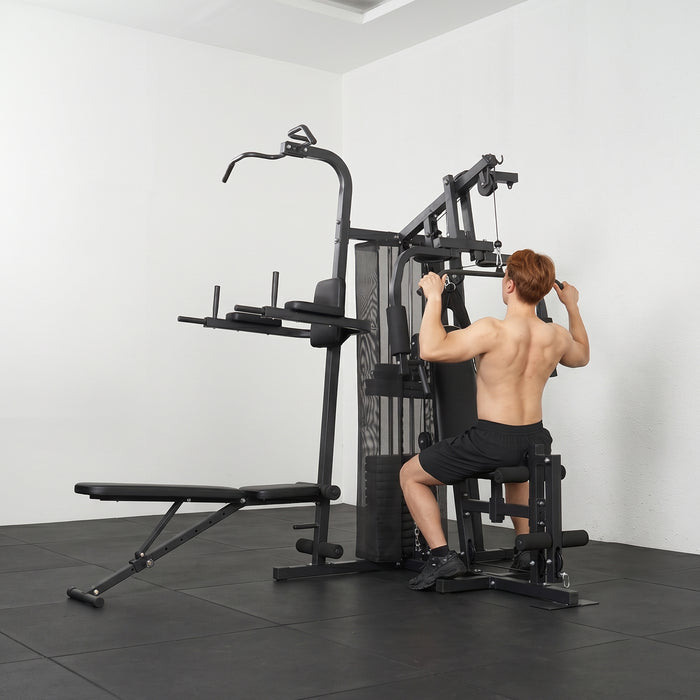 SPORTNOW All-in-One Home Gym Machine, Multifunctional Power Cage with 69 kg Weight Stack and Pulley System, Black