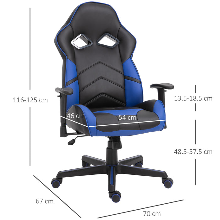 Ergonomic PU Leather Gaming Chair with Blue Accents - Adjustable Swivel Armchair, 5-Wheel Base, Height Control - Ideal for Gamers and Home Office Comfort