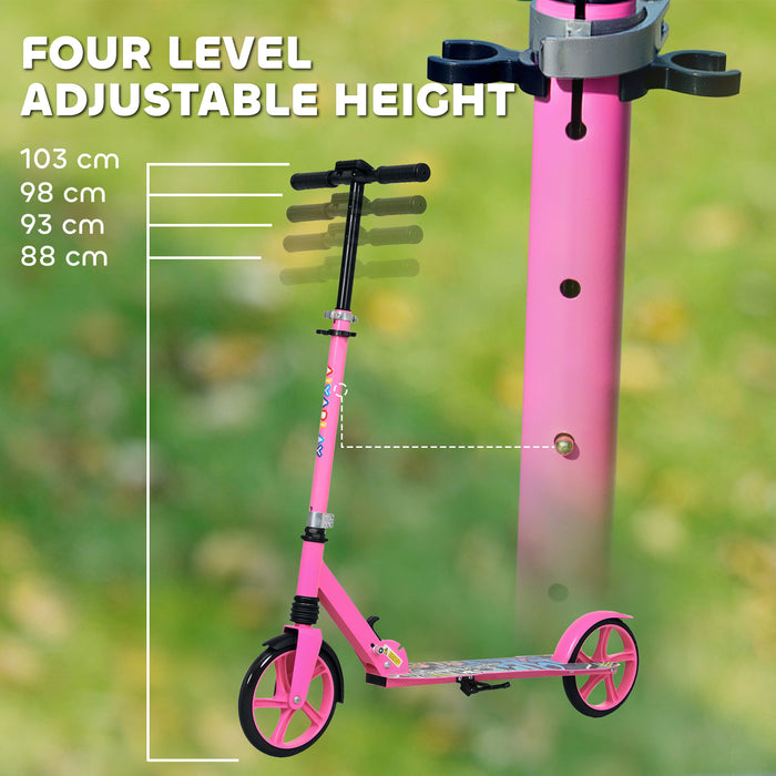 AIYAPLAY Foldable Kids Scooter with Adjustable Handlebar, 200mm Big Wheel, Rear Fender Brake, Gift for Ages 6-12 Years, Pink