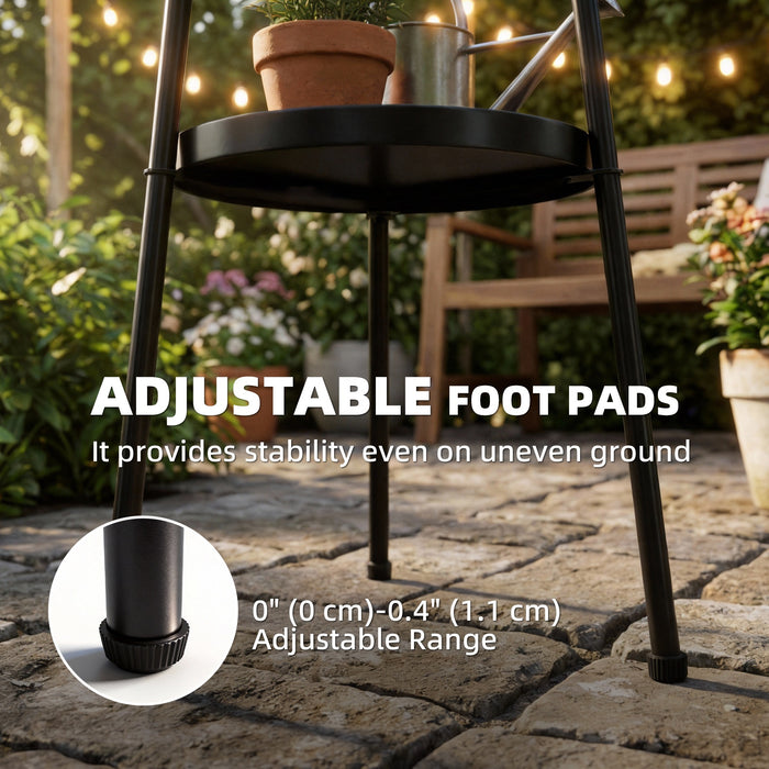 Outsunny Patio Side Table, 2-Tier Round Coffee End Table for Garden Balcony Living Room Bedroom, Black