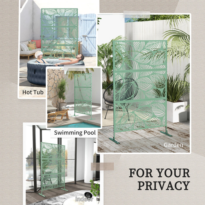 Outsunny Metal Decorative Privacy Screen Outdoor Divider, Green Leaf