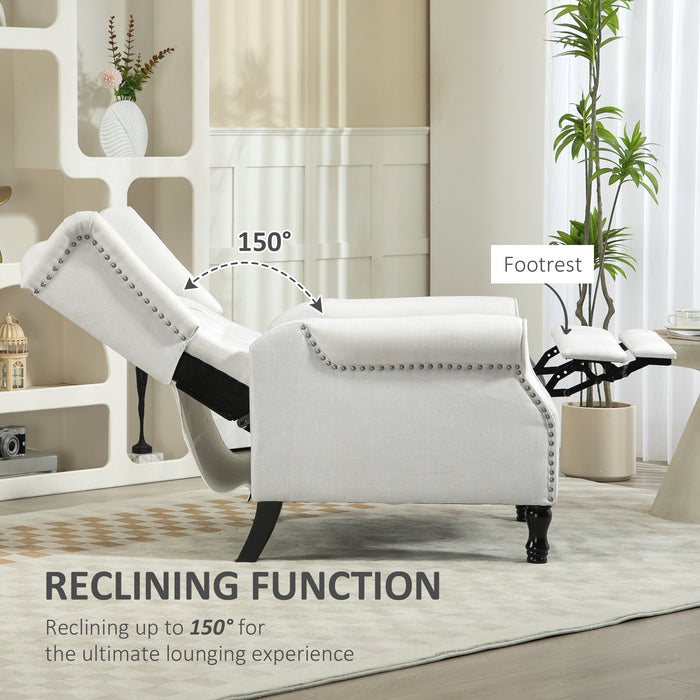 HOMCOM Recliner Armchair, Vintage Reclining Chair with Nail Head Trim, Wingback Chair with Button Tufted Back and Footrest, for Living Room, Cream White | Aosom UK