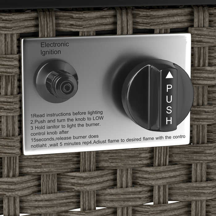 Outsunny Rattan Gas Fire Pit Table for Garden, 13 KW Smokeless Propane Fire Pit with Lid, Square Garden Coffee Table with Patio Heater for Outdoor, Patio, 58 x 58 x 33 cm, Grey