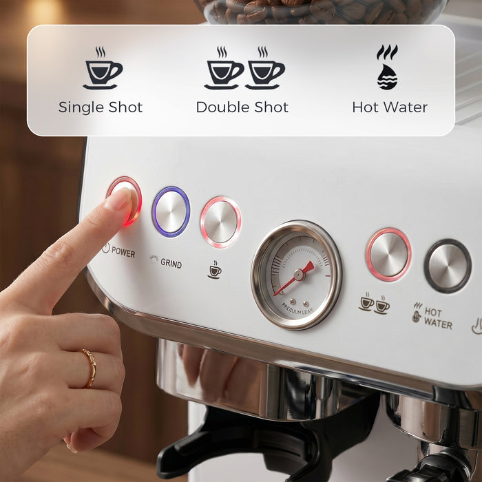 HOMCOM Bean to Cup Coffee Machine, Espresso Machine with Integrated Bean Grinder & Steam Wand, White