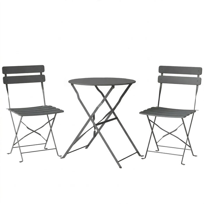 Outsunny Folding Garden Bistro Set, Outdoor Round Bistro Table and Chairs Set 2 with Electrophoresis Metal Frame, Grey