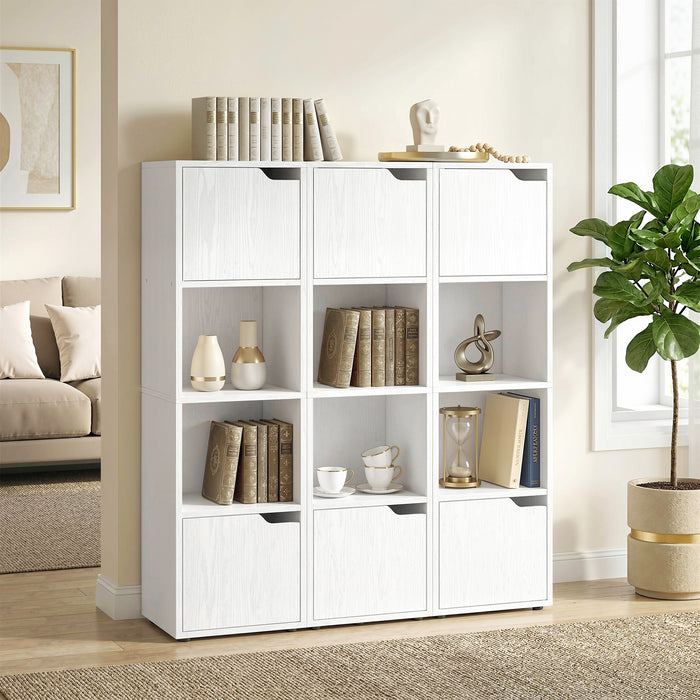 HOMCOM Narrow Bookcase, 4-Tier Bookshelf, Storage Cabinet with doors for Living Room, Bedroom, White