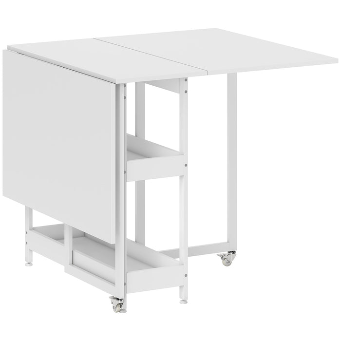 HOMCOM Industrial Folding Dining Table, Drop Leaf Table with Open Compartments for Small Spaces, Kitchen, Dining Room, White