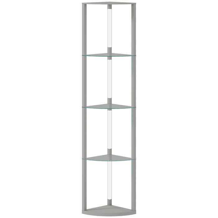 HOMCOM LED Floor Lamp with Shelves, Dimmable Standing Lamp with Foot Switch for Living Room, Bedroom, Grey