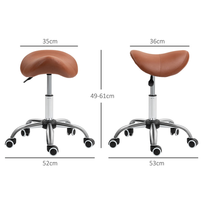 Height-Adjustable Saddle Stool - Ergonomic Salon Chair for Spa and Massage with Faux Leather in Brown - Ideal for Therapists and Stylists Comfort