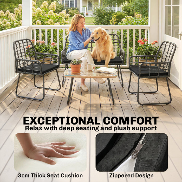 Outsunny 4 Piece Rattan Garden Furniture Set, Outdoor Patio Furniture with Loveseat, Armchairs and Coffee Table