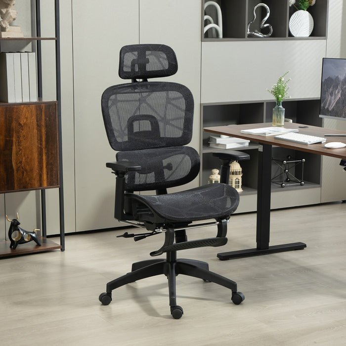 HOMCOM Executive Office Chair, Ergonomic Mesh High Back Desk Chair with Lumbar Support, Reclining Function, Swivel Computer Chair with 3D Armrest, Headrest, Footrest, Black