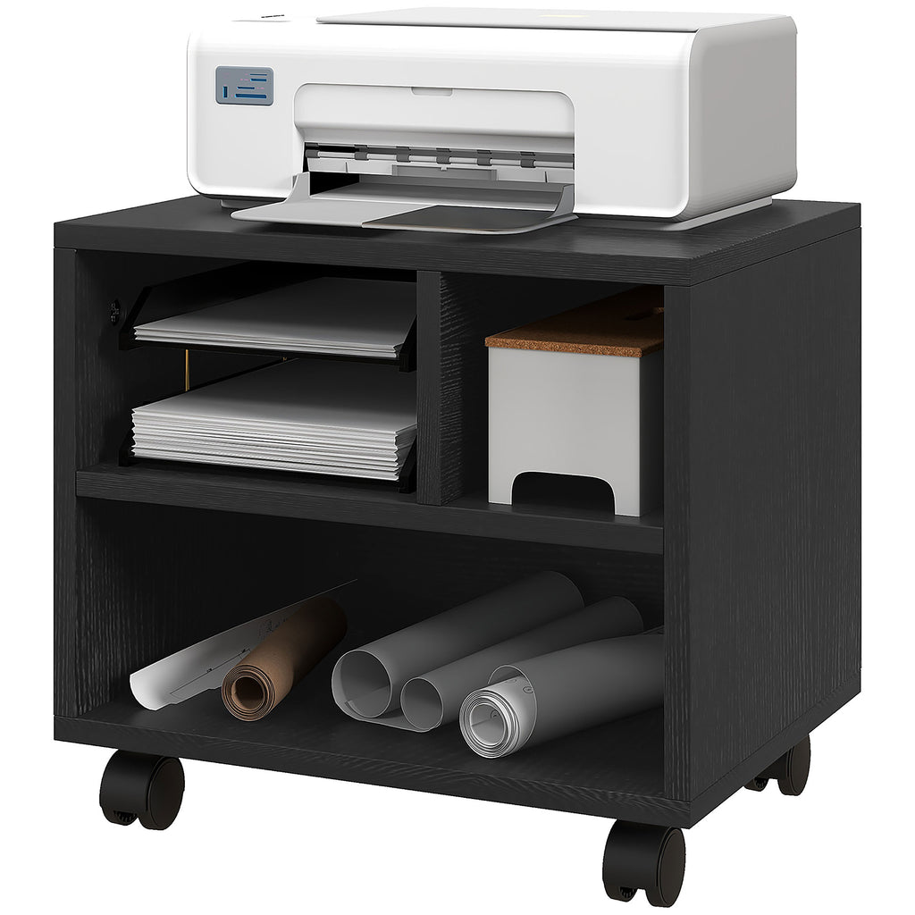 2-Tier Printer Stand with Storage - Under Desk Printer Cart with Wheels & 3 Compartments - Space-Saving Desktop Table for Home Office Use
