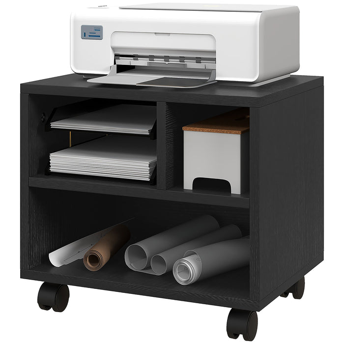 2-Tier Printer Stand with Storage - Under Desk Printer Cart with Wheels & 3 Compartments - Space-Saving Desktop Table for Home Office Use