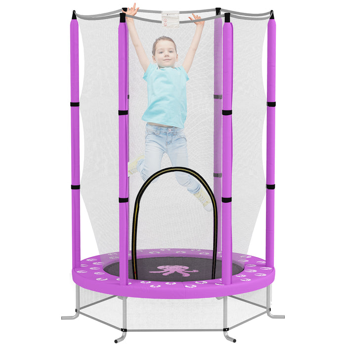 AIYAPLAY 4.6FT Toddler Trampoline w/ Safety Enclosure Net, for Indoor Outdoor Use, Ages 3-6 Years, Octopus Pattern - Purple