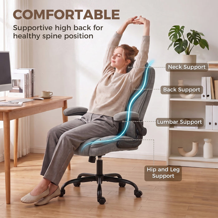 HOMCOM Office Chair, Ergonomic Desk Chair with Flip-up Armrest, Pocket Springs, Swivel Wheels, Adjustable Height, Dark Grey