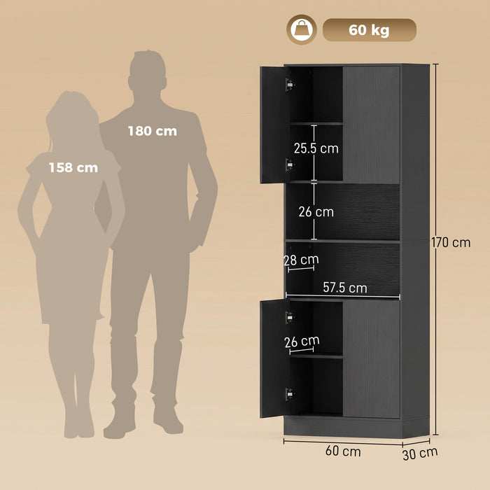 HOMCOM 170 cm Kitchen Pantry Cabinet, Freestanding Storage Cabinet with Soft-Close Hinges, Black Wood Effect