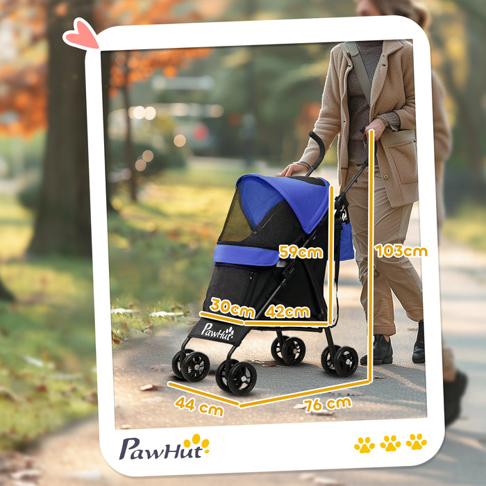 PawHut Umbrella Structure Dog Stroller, Lightweight & Portable Dog Pram w/ Shoulder Strap, Storage Bag & Cup Holder, Dark Blue