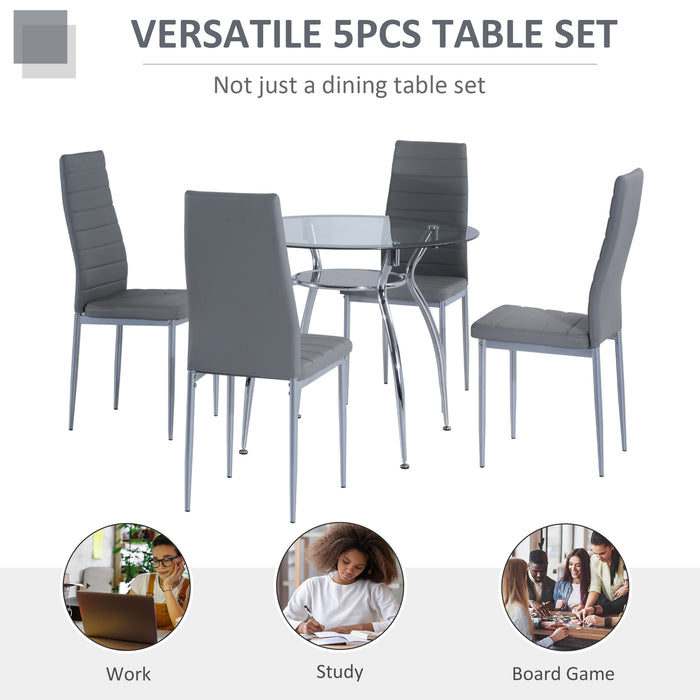 Contemporary 5-Piece Dining Set - Grey Chairs with Tempered Glass Table - Modern Furniture for Dining Room