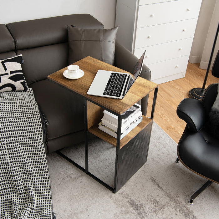C-Shaped Reversible End Table with Storage Shelf
