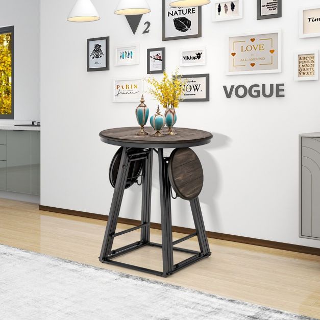 3-Piece Furniture Set - Round Grey Table and 2 Foldable Stools - Perfect Solution for Space Saving in Compact Rooms