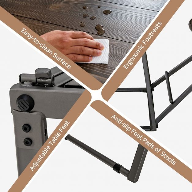 3-Piece Furniture Set - Round Grey Table and 2 Foldable Stools - Perfect Solution for Space Saving in Compact Rooms
