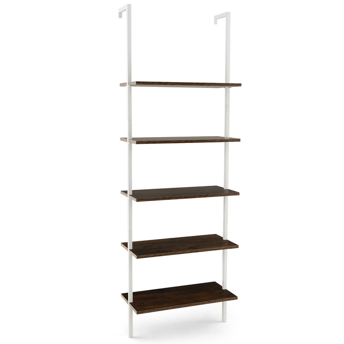 5-Tier Ladder Shelf with Steel Frame for Living Room Bedroom Office-White &amp; Golden