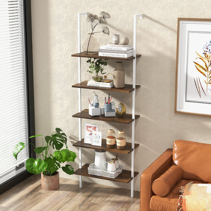 5-Tier Ladder Shelf with Steel Frame for Living Room Bedroom Office-White &amp; Golden