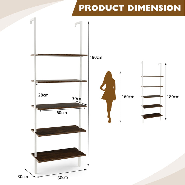 5-Tier Ladder Shelf with Steel Frame for Living Room Bedroom Office-White &amp; Golden