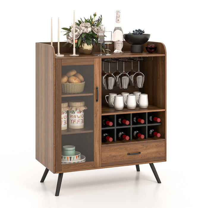 Wood Cabinet Design - Space-Saving Wine Storage Unit with Removable Rack and Glass Holder - Ideal Addition for Wine Enthusiasts and Collectors