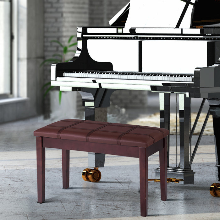 Duet Piano Bench in Wood - Comfortable Padded Cushion with Convenient Music Storage - Ideal for Home or Professional Musicians in a Classic Brown Finish