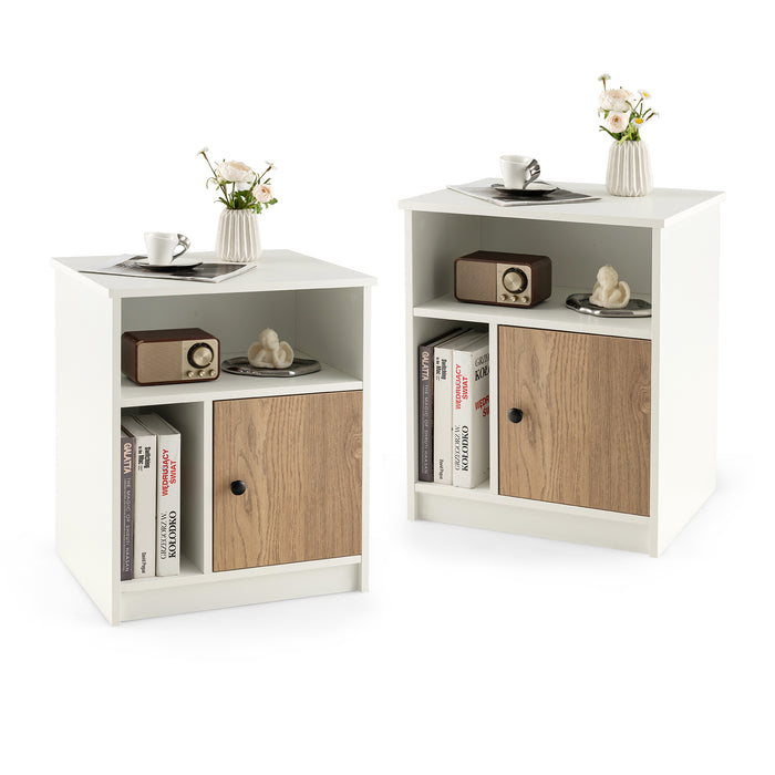 Set of 2 Modern Nightstands with Cable Management Hole-
