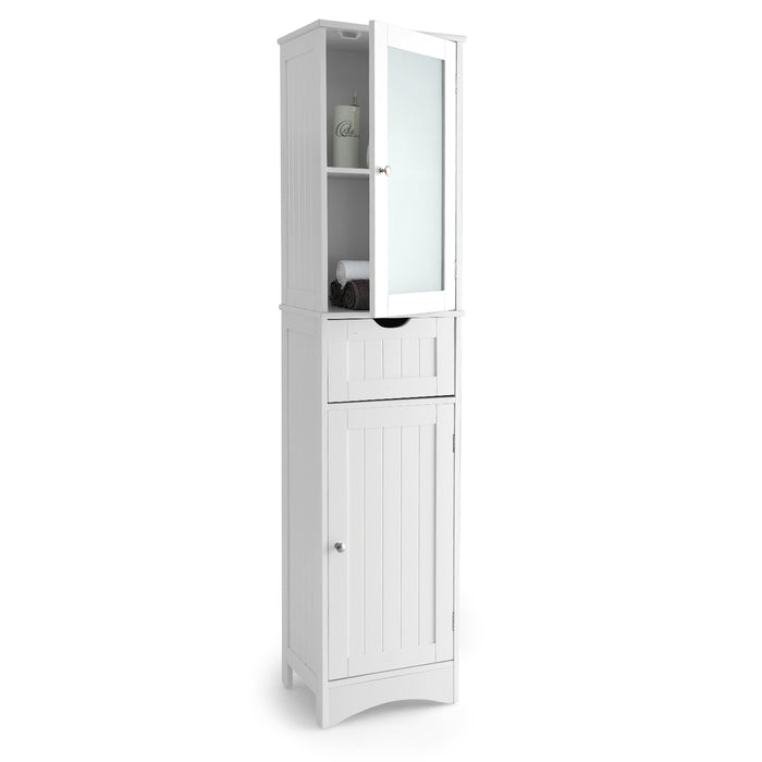 Tall White Bathroom Storage Cabinet - Adjustable Shelves and Dual Doors - Ideal for Organizing Toiletries and Bath Essentials
